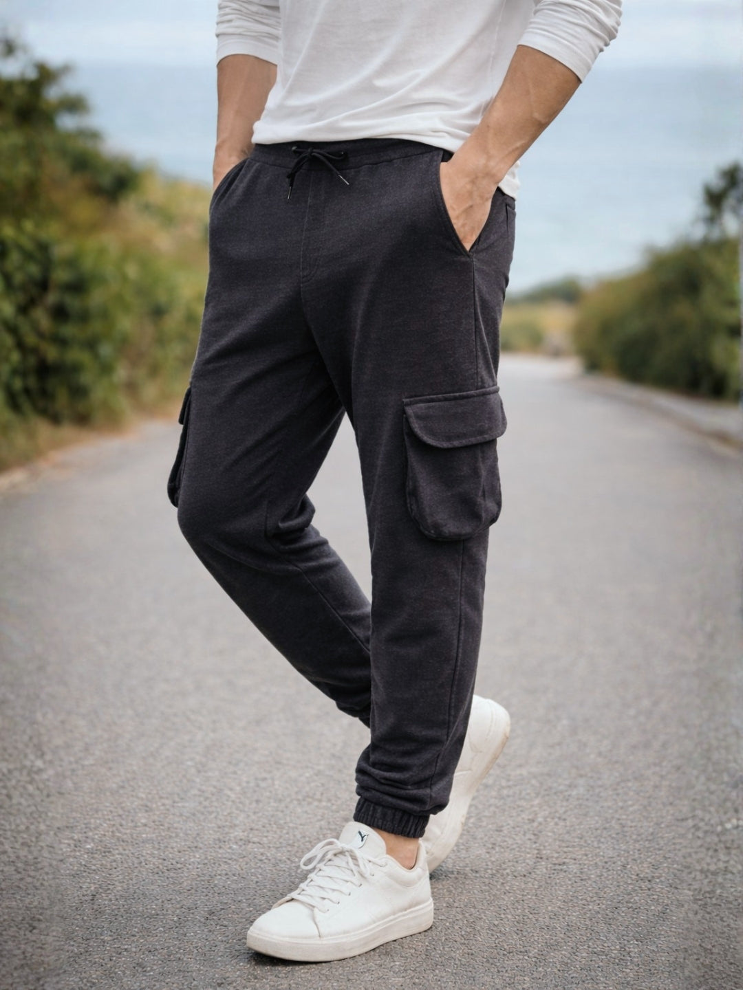 Men's Denim blue Cotton Joggers