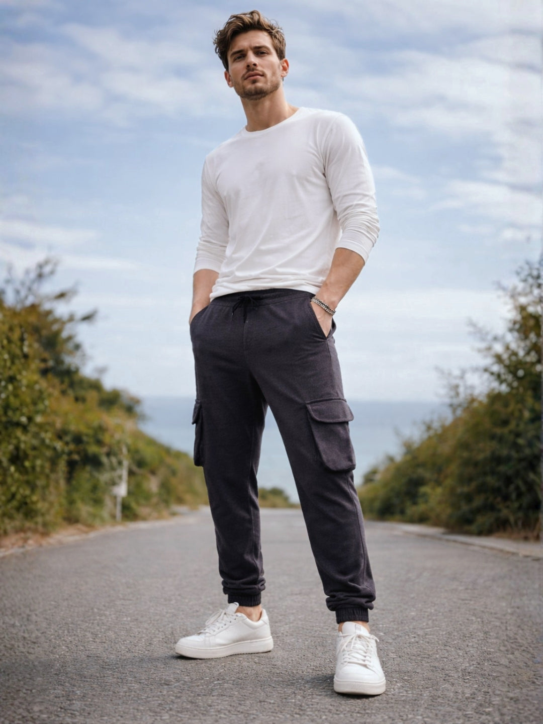 Men's Denim blue Cotton Joggers