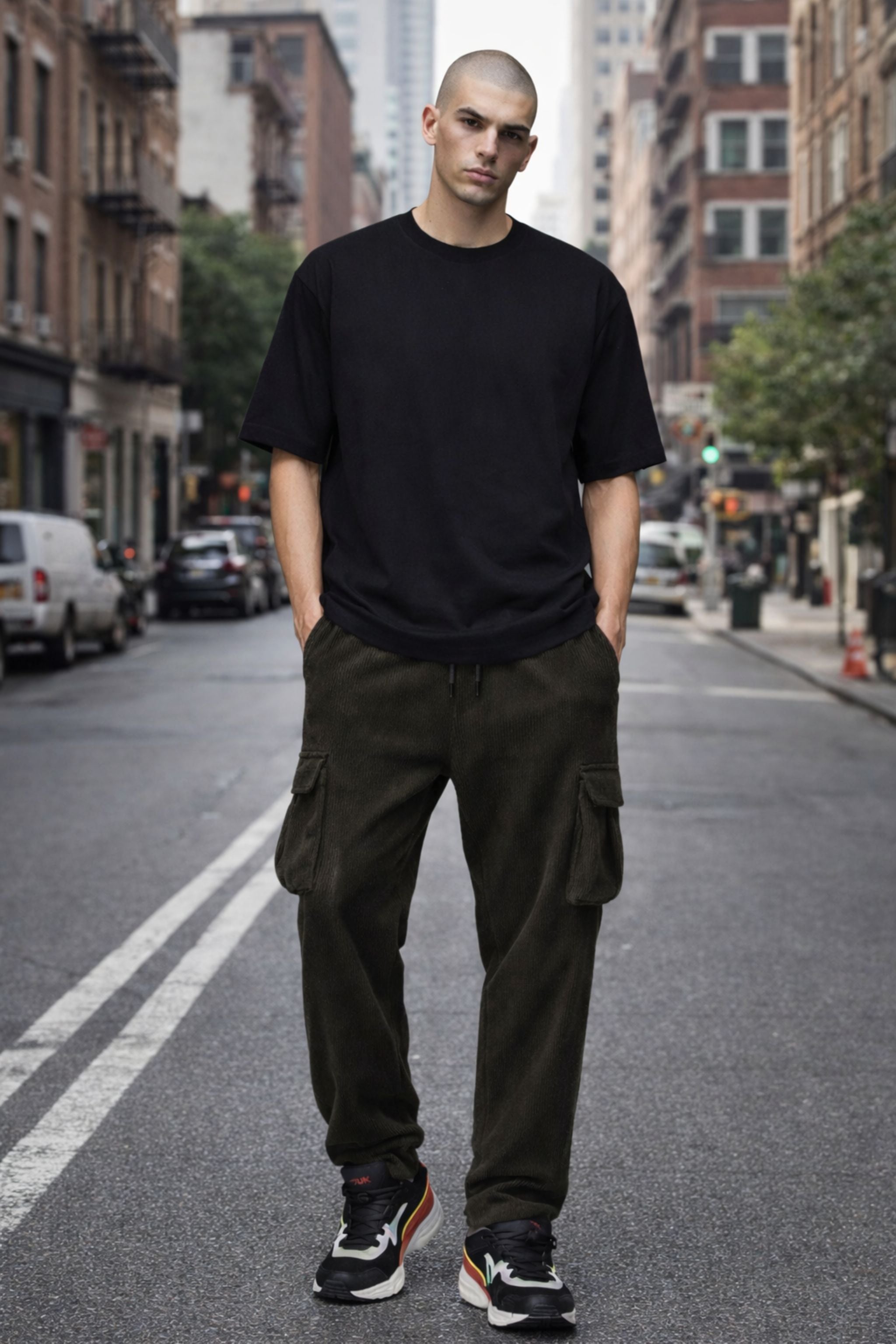 Men Relaxed Fit Streetwear Co-Ord Set with Oversized T-Shirt and Cargo Pants