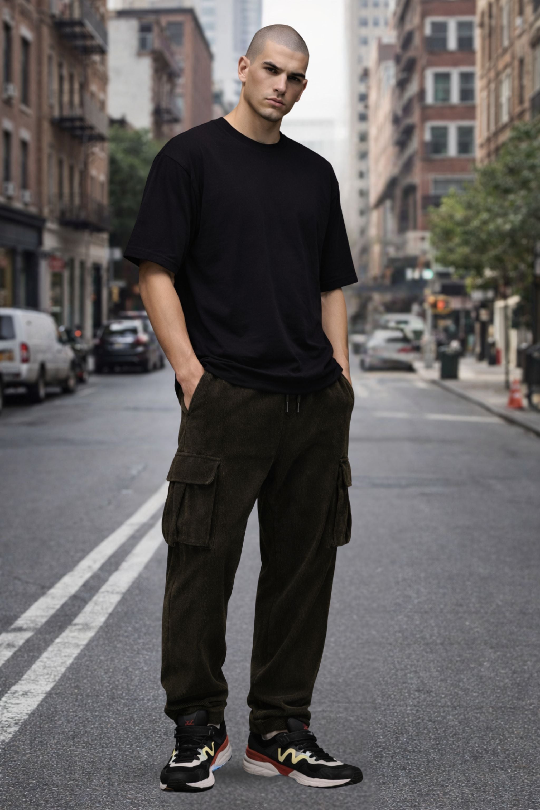 Men Relaxed Fit Streetwear Co-Ord Set with Oversized T-Shirt and Cargo Pants