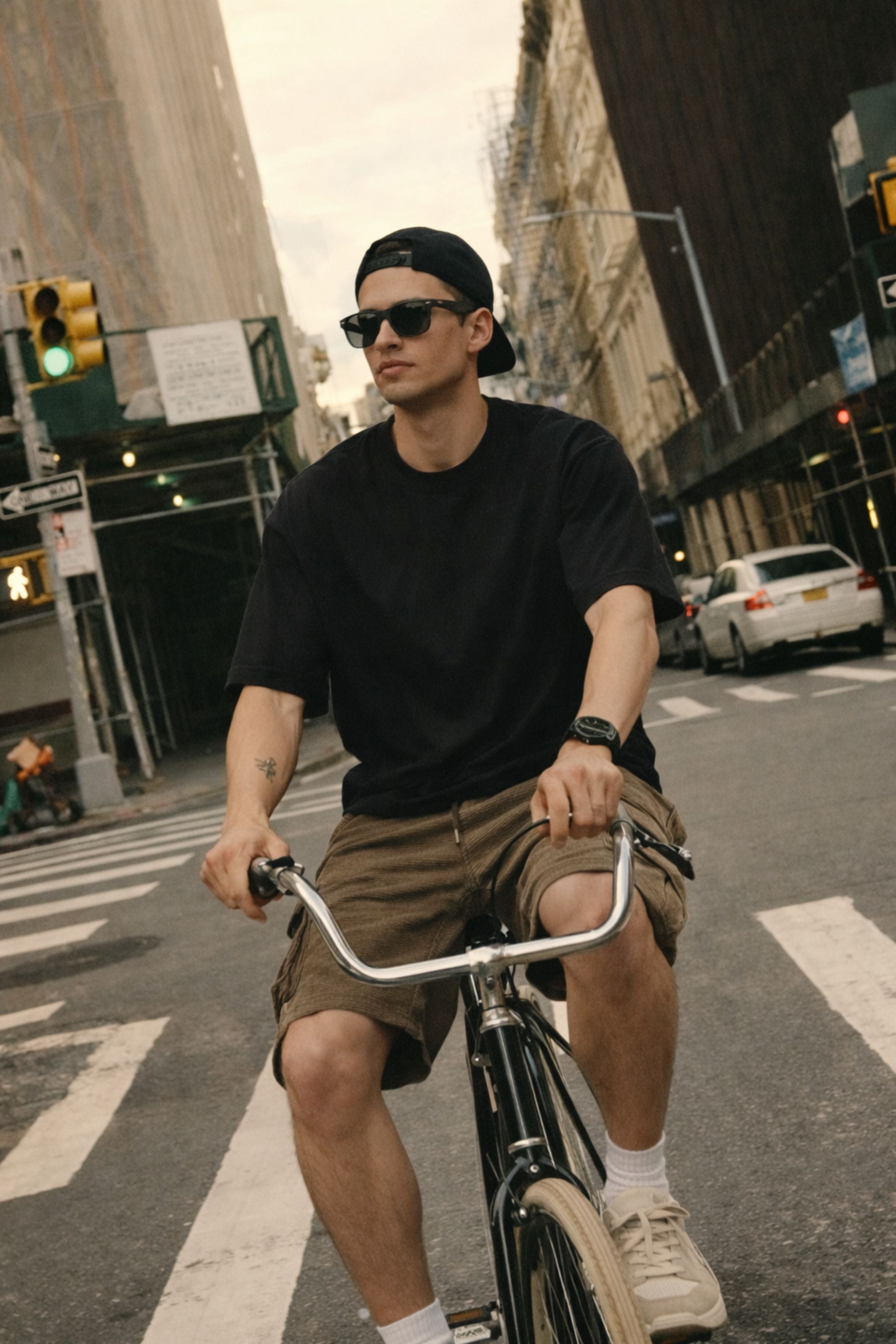 Men Black Oversized T-Shirt & Brown Cargo Shorts Co-Ord Set