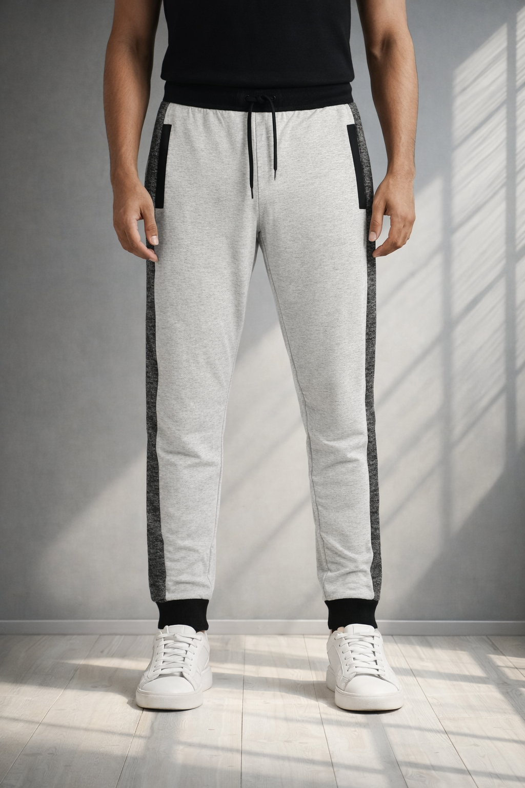 Men's Solid Grey Melange Side Panel TrackPants