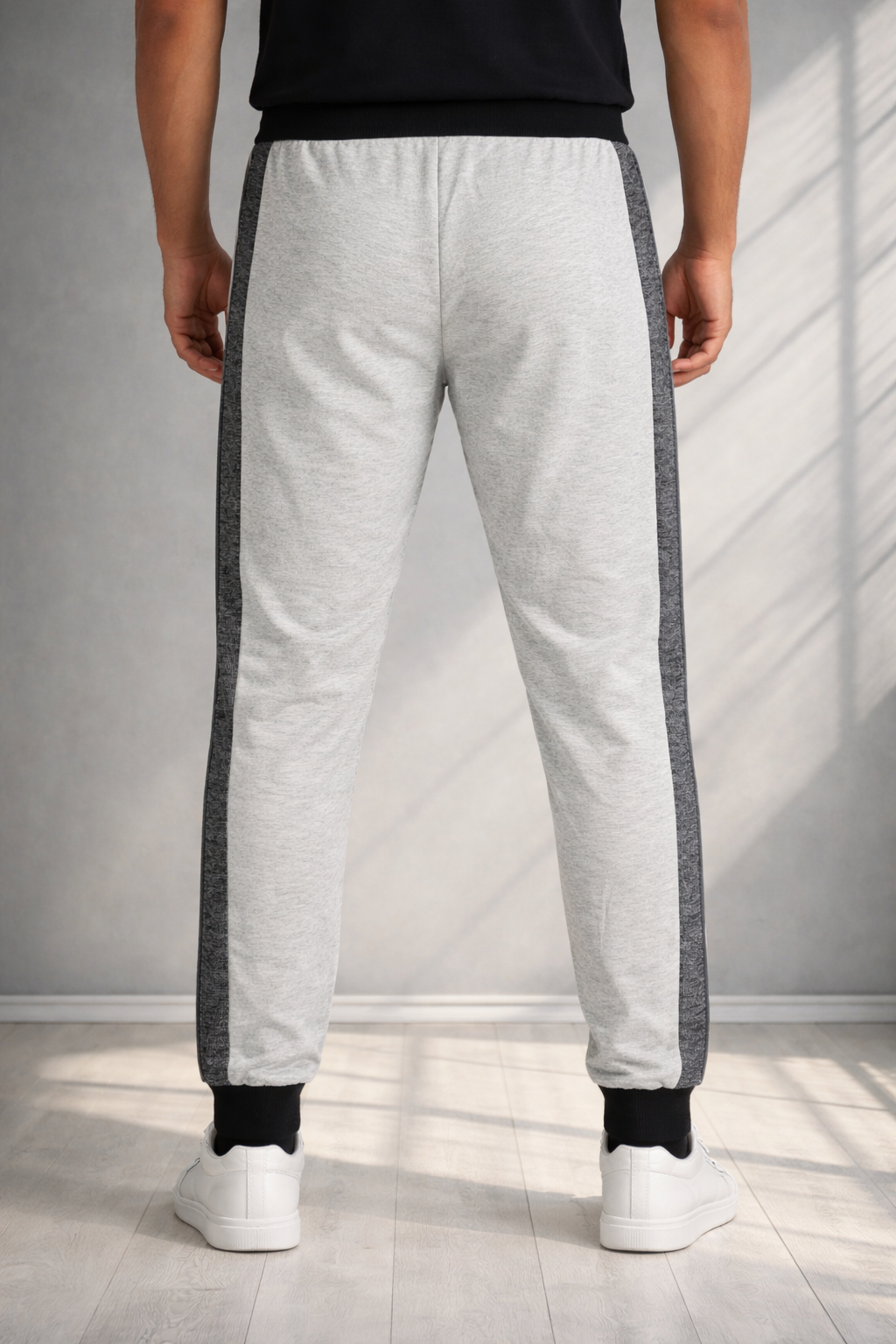 Men's Solid Grey Melange Side Panel TrackPants