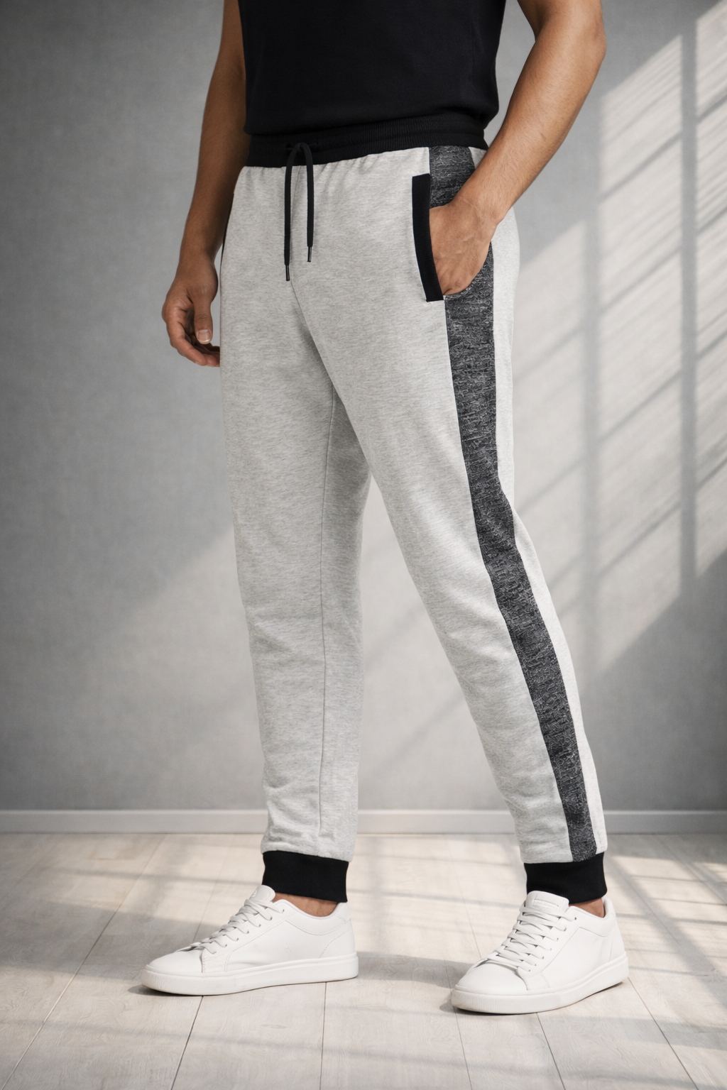 Men's Solid Grey Melange Side Panel TrackPants