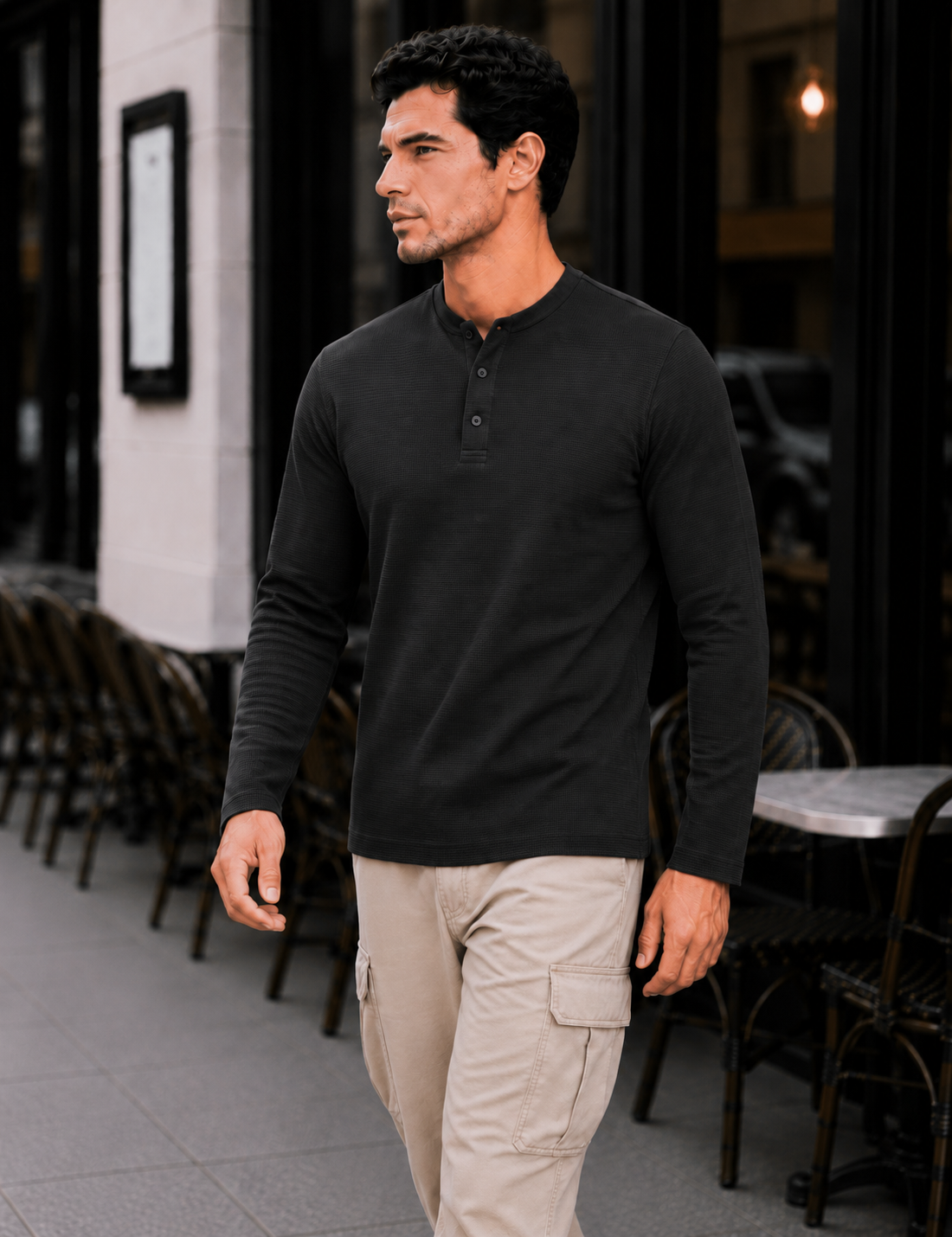 Men's Olive Regular Fit Solid Full Sleeve T Shirt