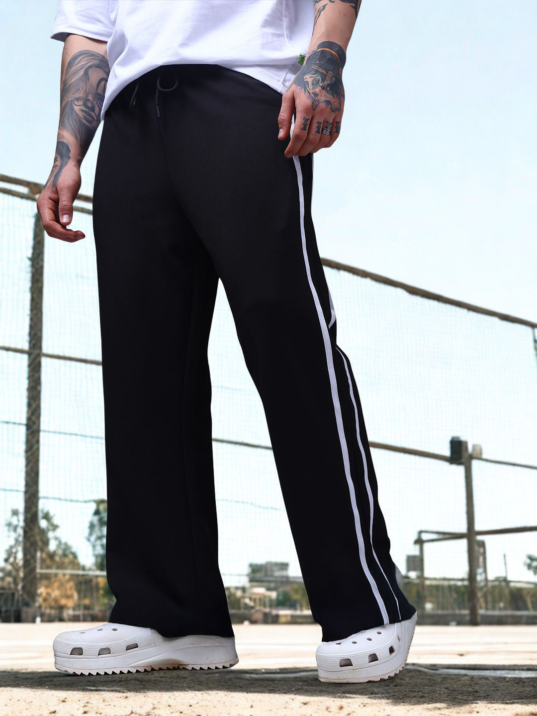 Men's Loose Fit Black Side Tape TrackPants
