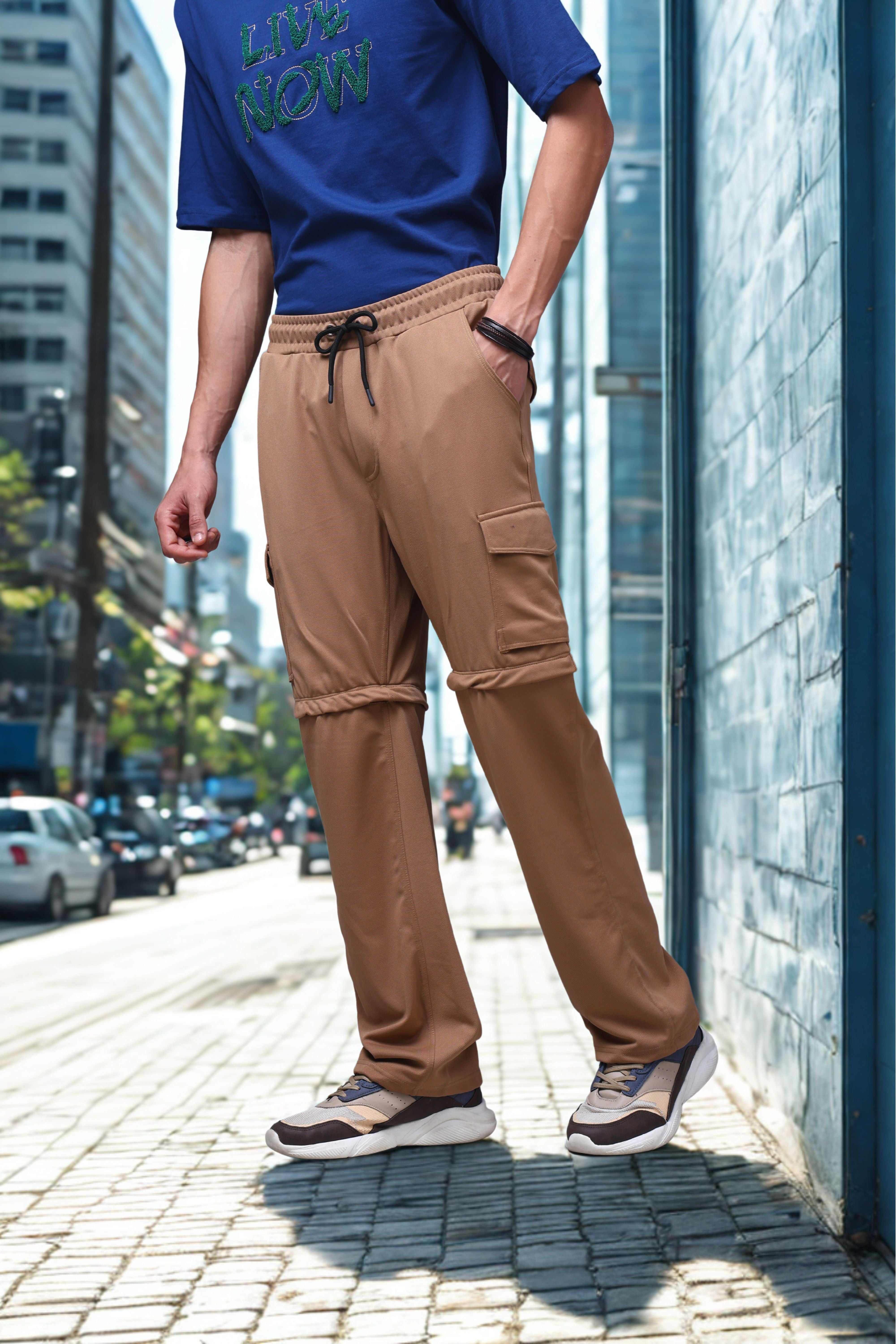 Men's Straight Fit Brown Detachable Cargo Pants