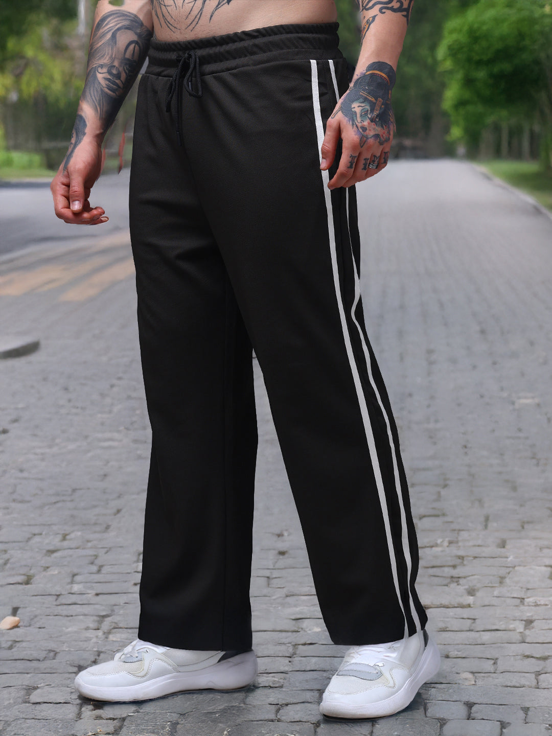 Men's Loose Fit Olive Side Tape TrackPants