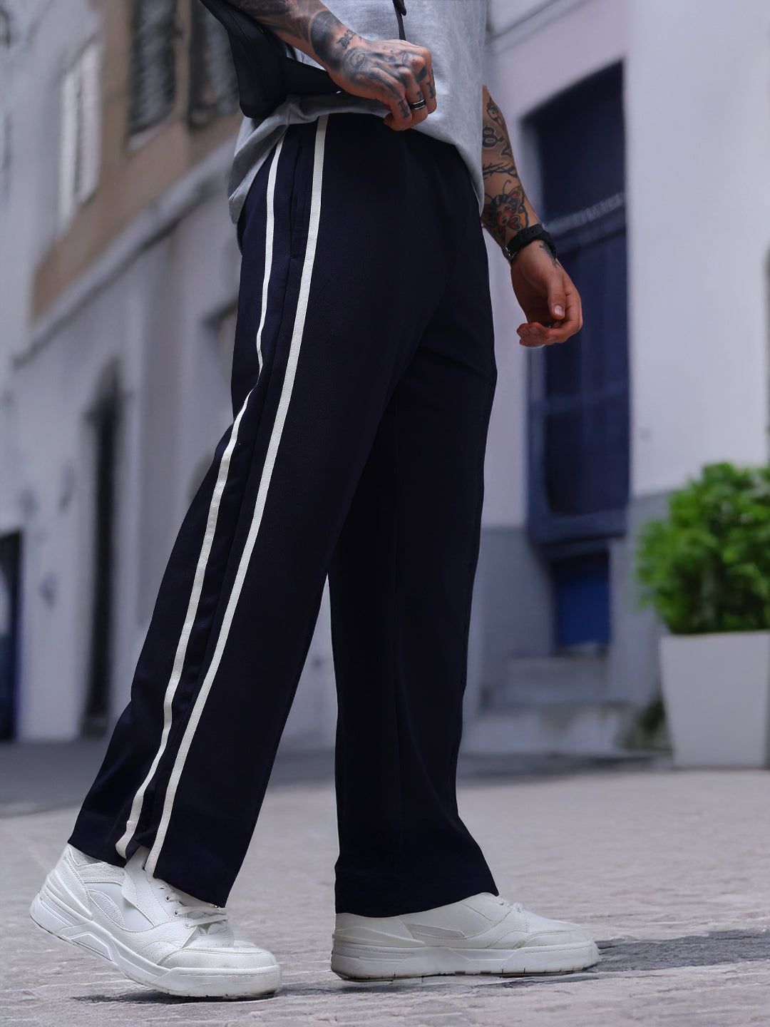 Men's Loose Fit Navy Side Tape TrackPants