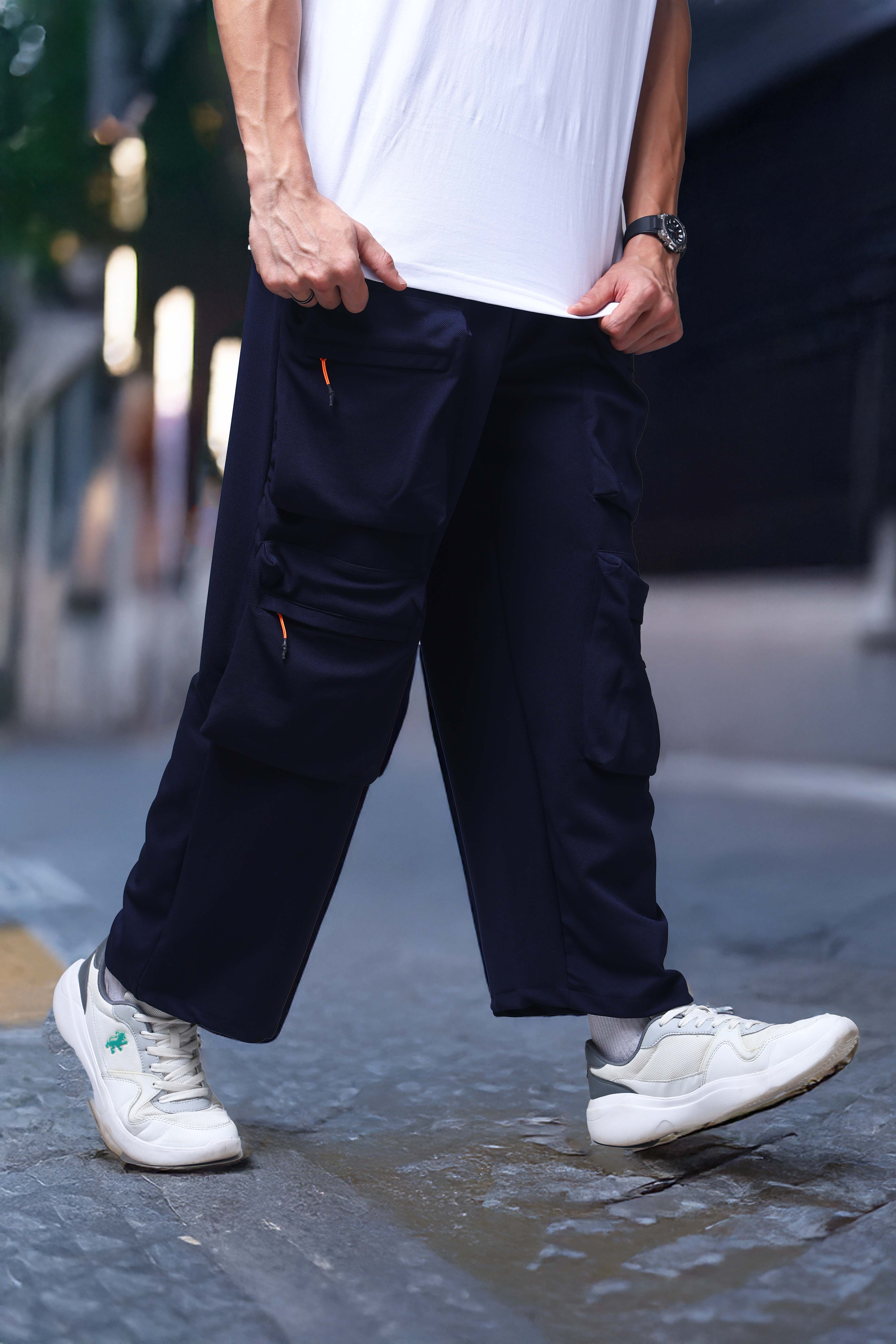 Men's Solid Navy Multiple Pocket Pants