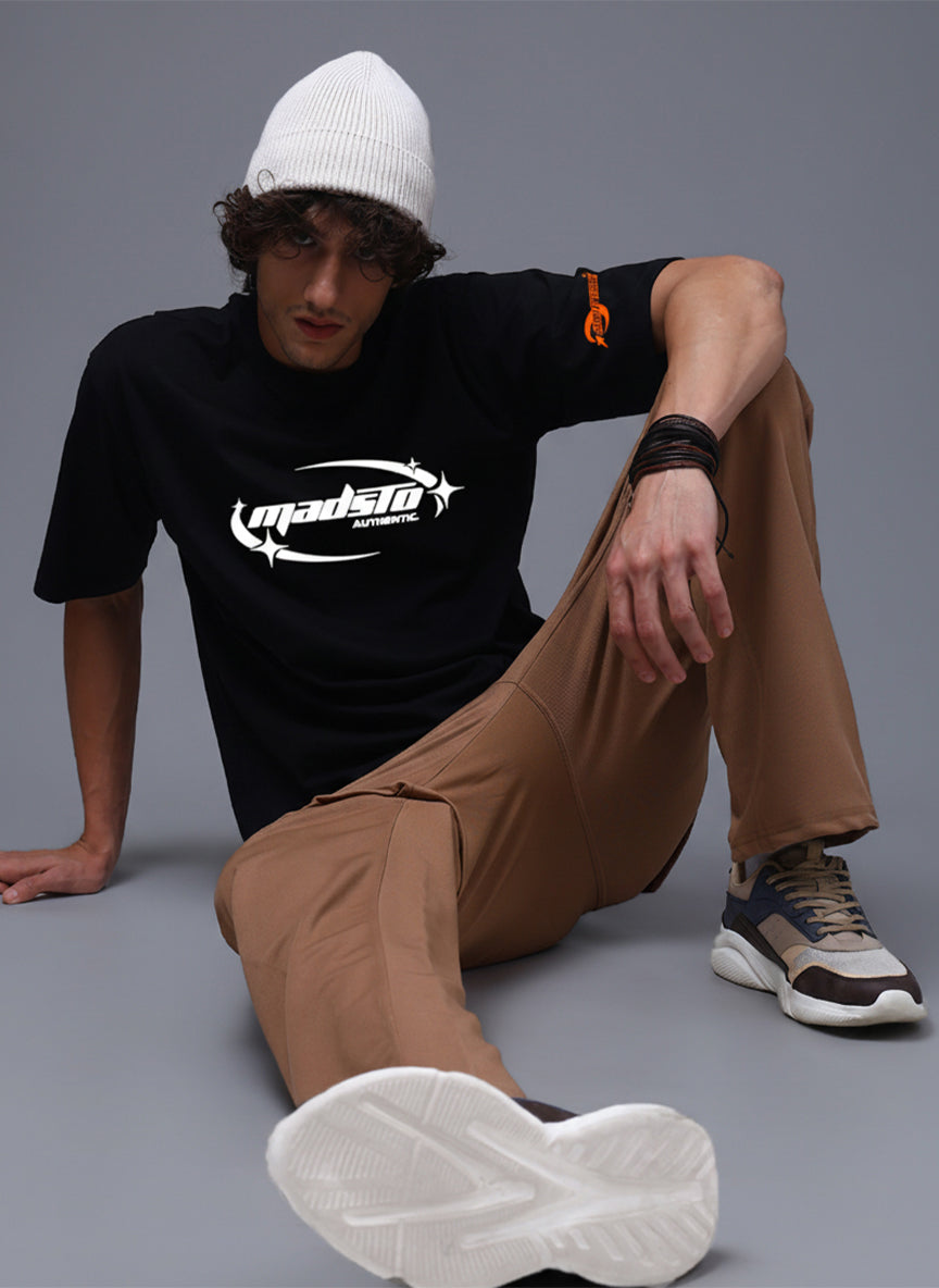 Men Black Oversized Graphic Print Cotton T-Shirt