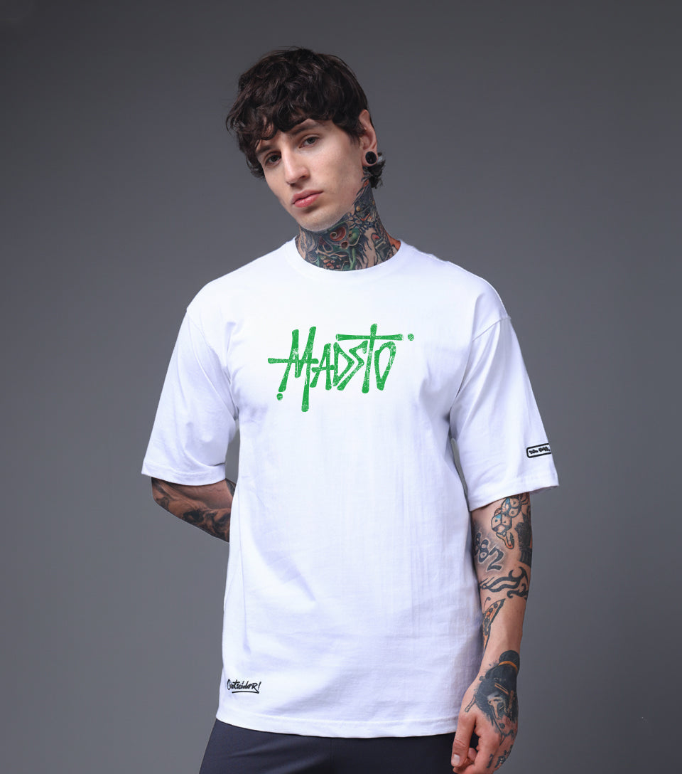 Men White Oversized Graphic Print Cotton T-Shirt
