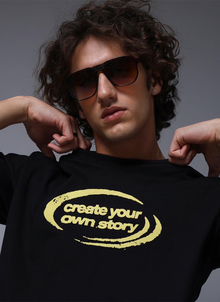 Men Black Oversized Graphic Print Cotton T-Shirt