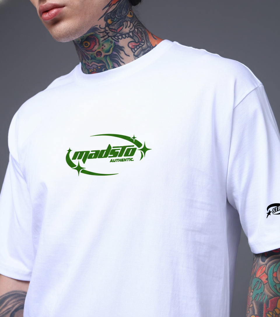 Men’s White Spider Web Graphic Oversized T-Shirt