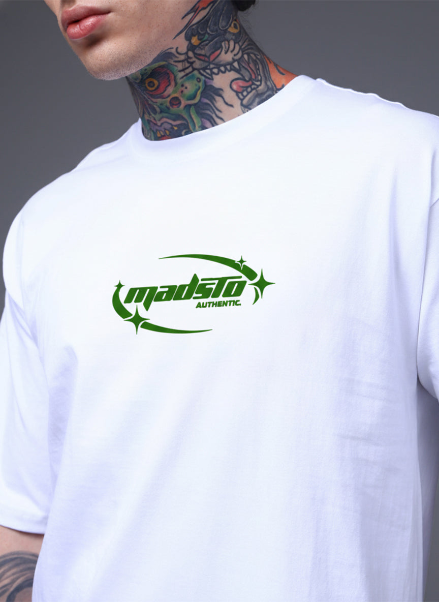 Men’s White Spider Web Graphic Oversized T-Shirt