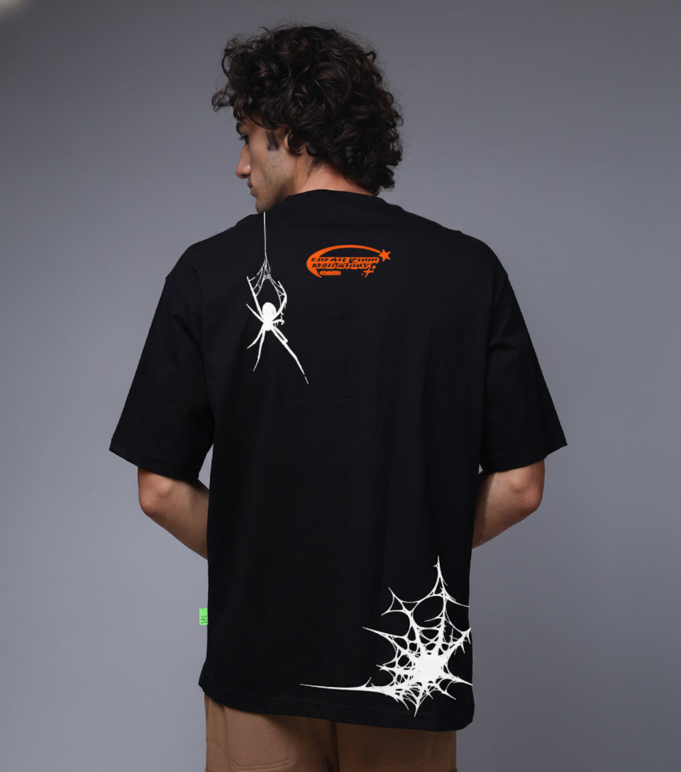 Men Black Oversized Graphic Print Cotton T-Shirt