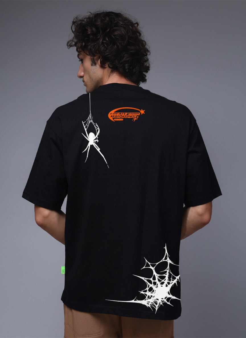 Men Black Oversized Graphic Print Cotton T-Shirt