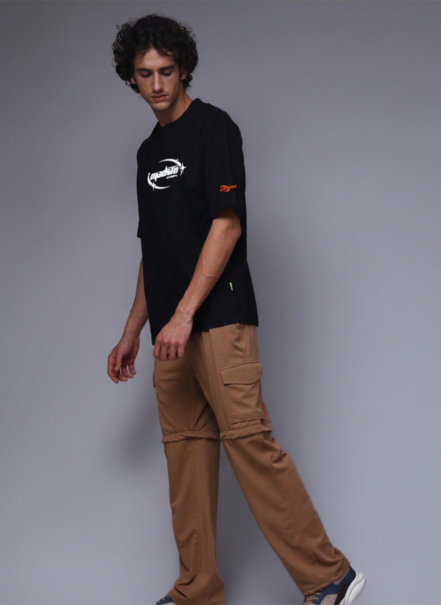 Men Black Oversized Graphic Print Cotton T-Shirt