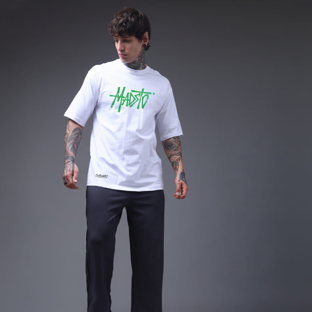 Men White Oversized Graphic Print Cotton T-Shirt