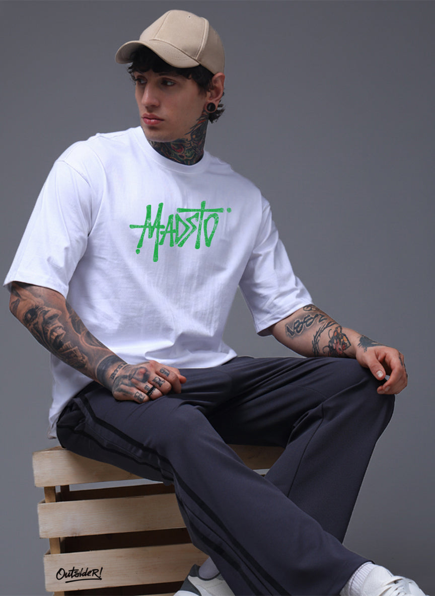 Men White Oversized Graphic Print Cotton T-Shirt