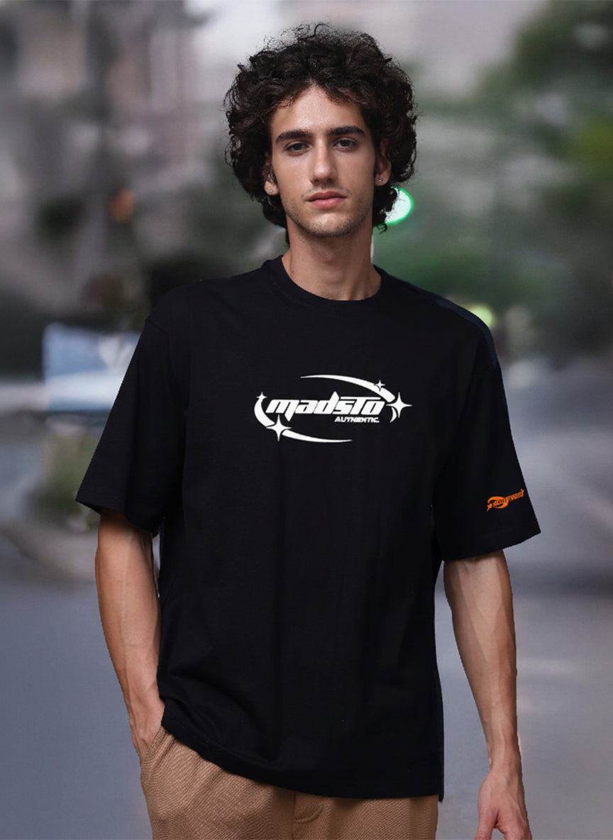 Men Black Oversized Graphic Print Cotton T-Shirt