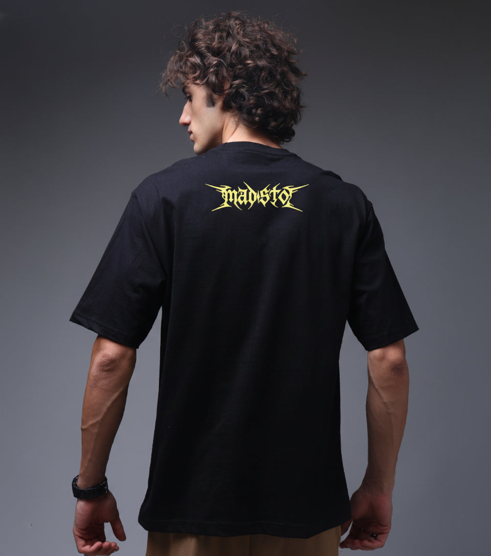 Men Black Oversized Graphic Print Cotton T-Shirt