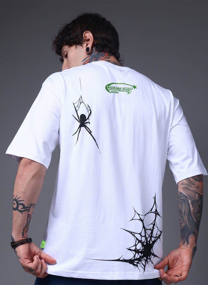 Men’s White Spider Web Graphic Oversized T-Shirt
