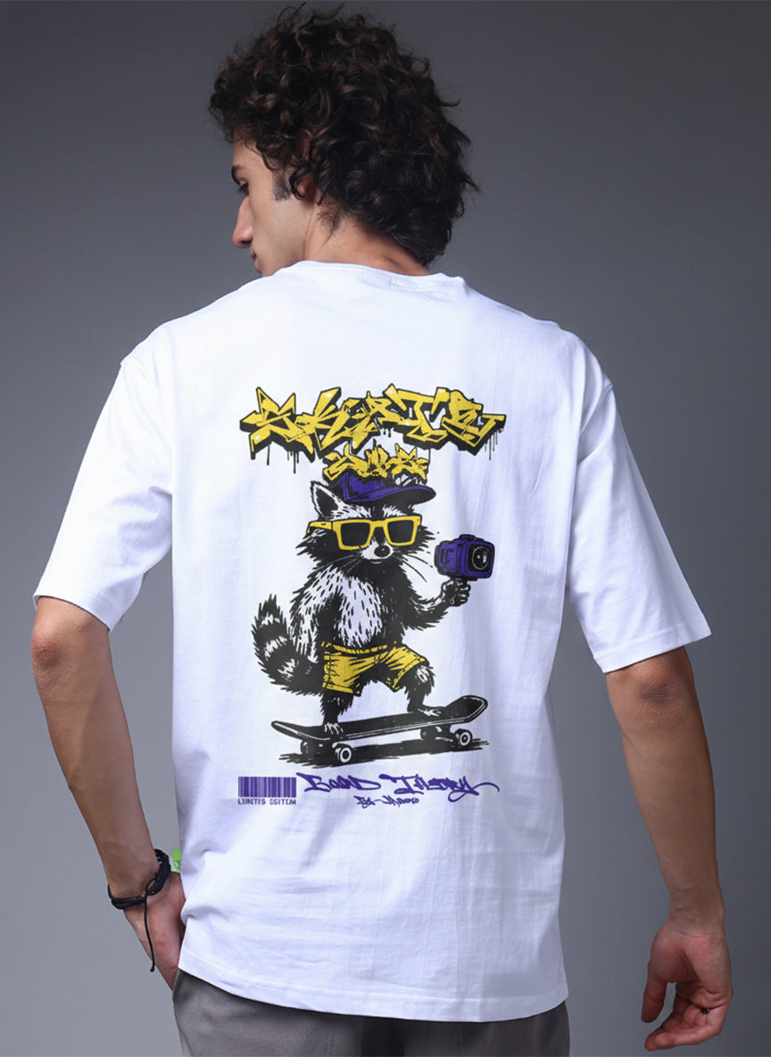 Men’s White Graphic Printed Oversized T-Shirt