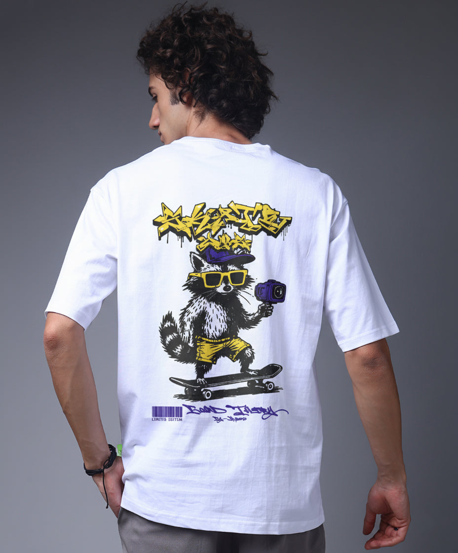 Men’s White Graphic Printed Oversized T-Shirt