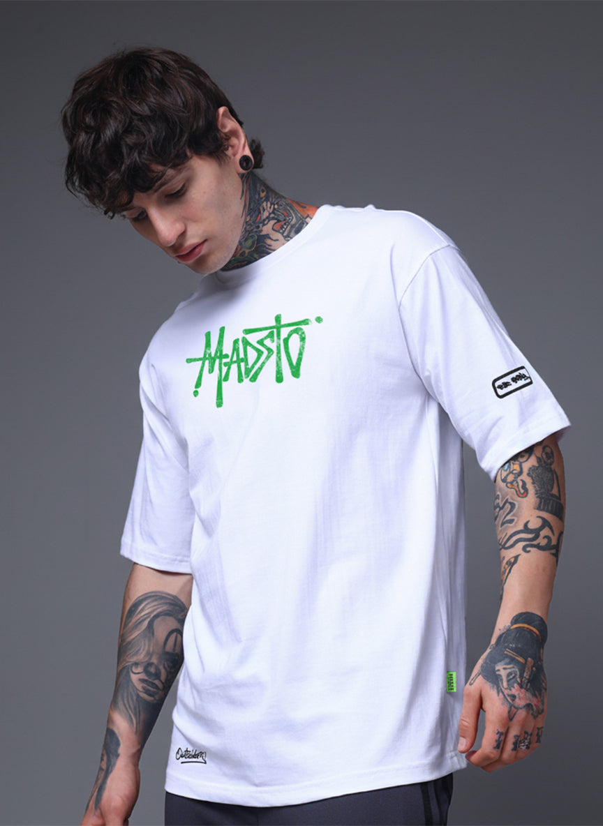 Men White Oversized Graphic Print Cotton T-Shirt