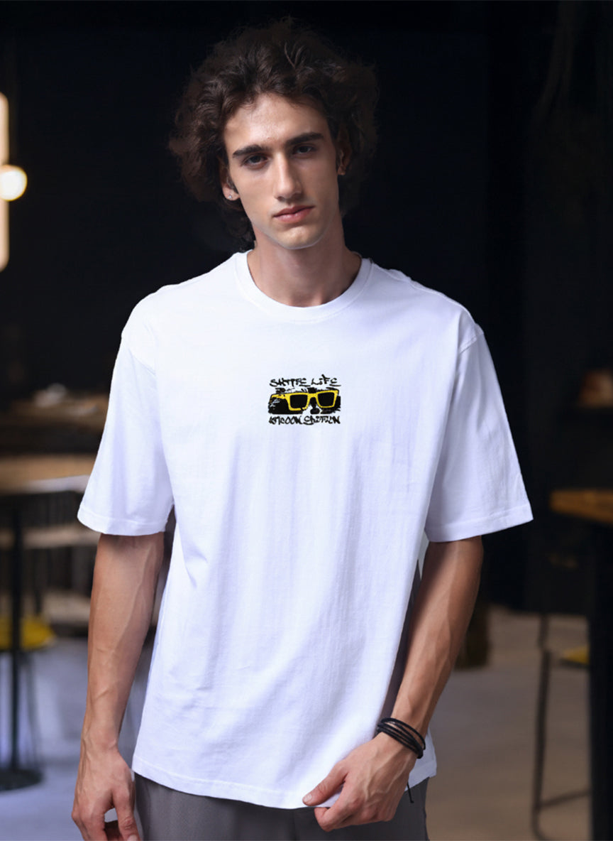 Men’s White Graphic Printed Oversized T-Shirt