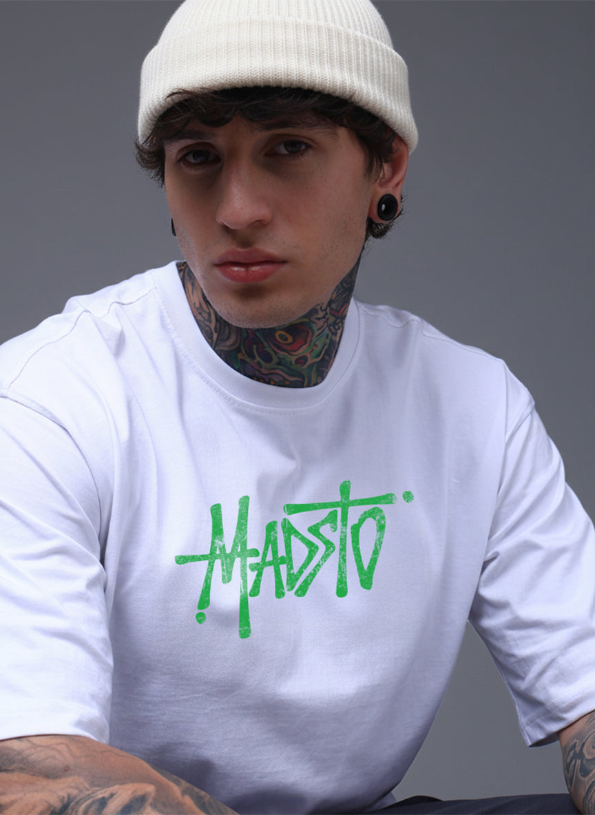 Men White Oversized Graphic Print Cotton T-Shirt