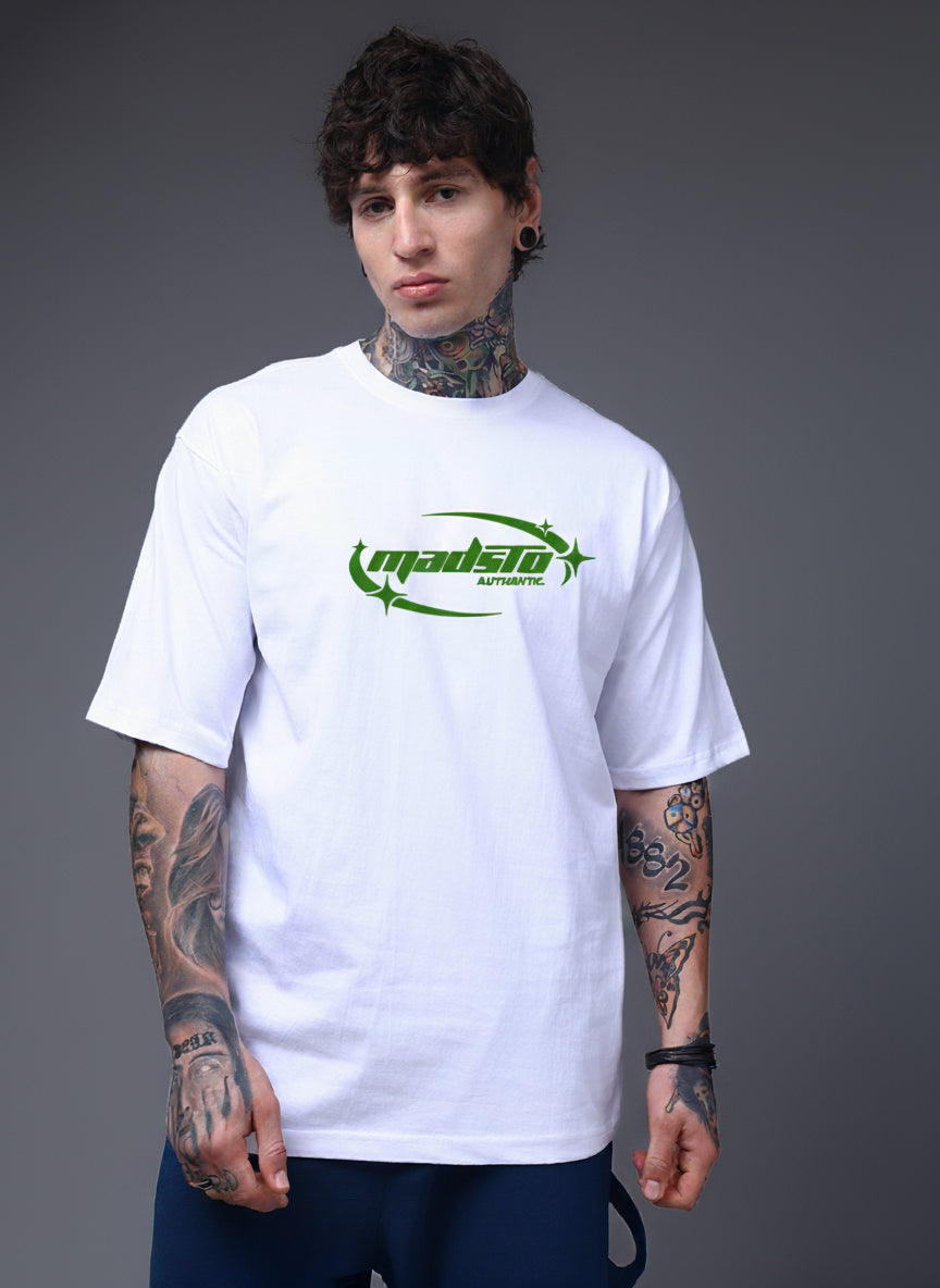 Men’s White Spider Web Graphic Oversized T-Shirt
