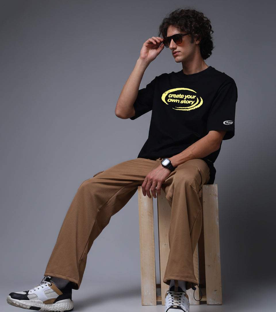 Men Black Oversized Graphic Print Cotton T-Shirt