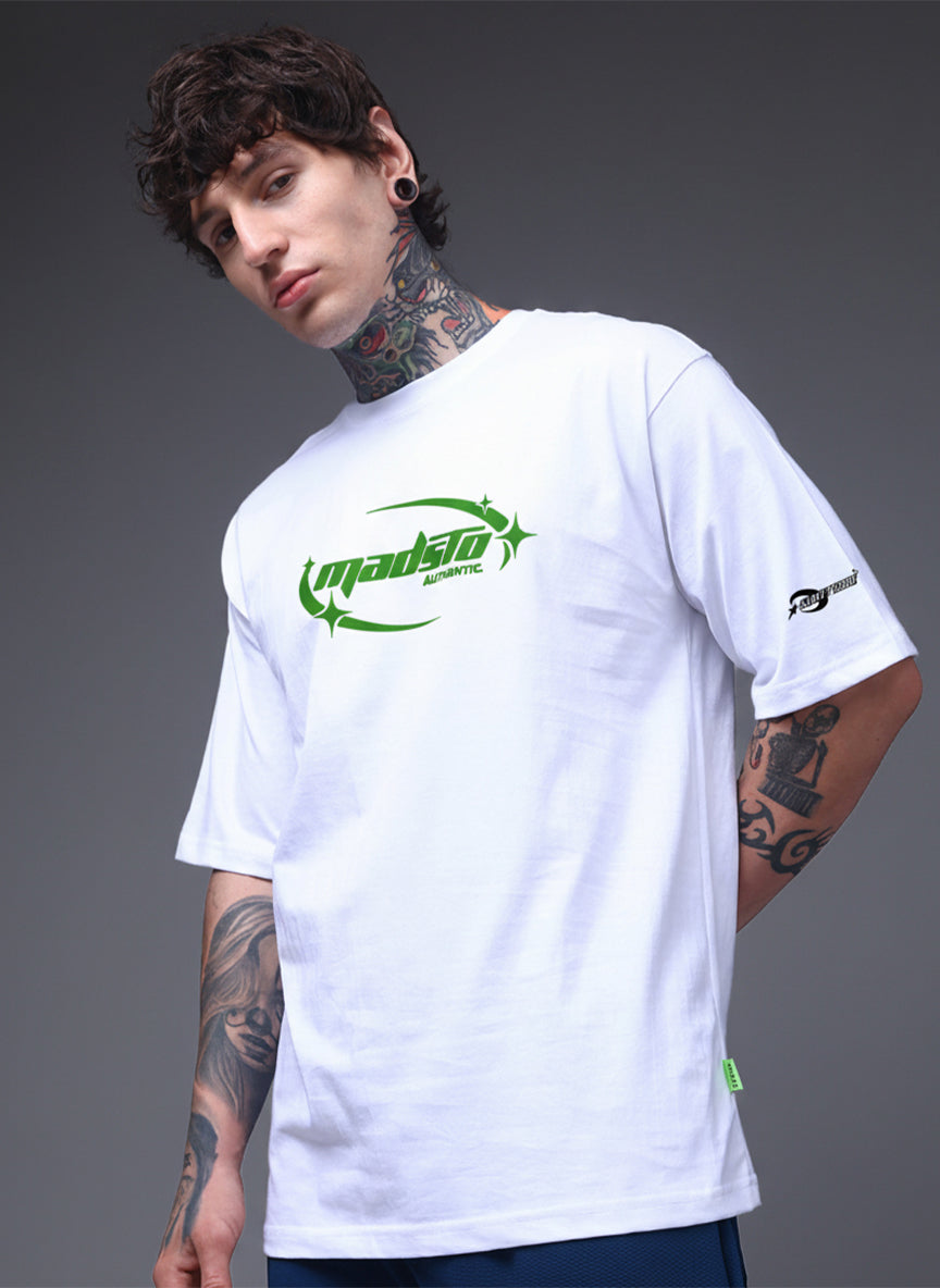 Men’s White Spider Web Graphic Oversized T-Shirt