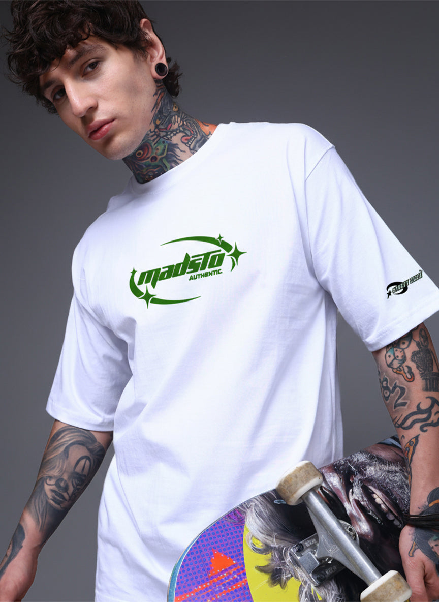 Men’s White Spider Web Graphic Oversized T-Shirt