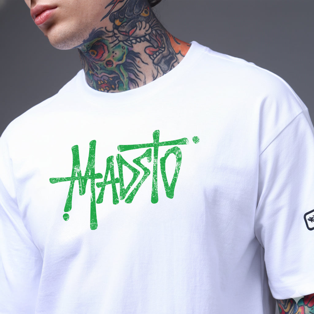 Men White Oversized Graphic Print Cotton T-Shirt