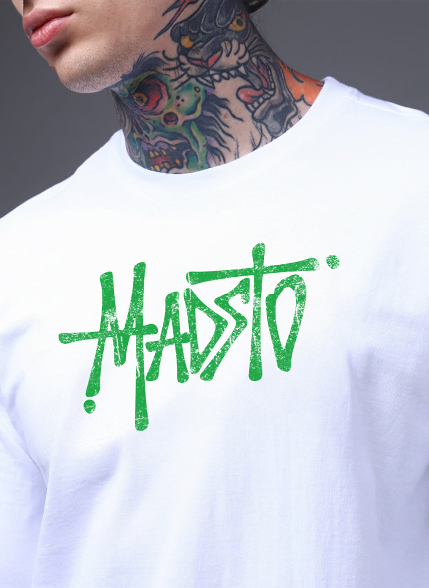 Men White Oversized Graphic Print Cotton T-Shirt