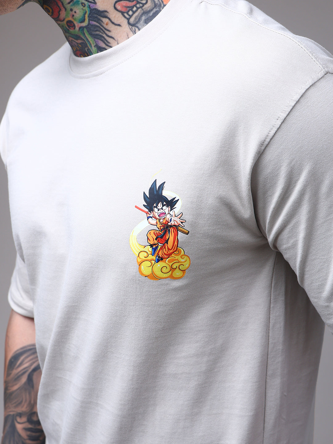 Men's Oversized Backprint  Anime Beige Tshirt