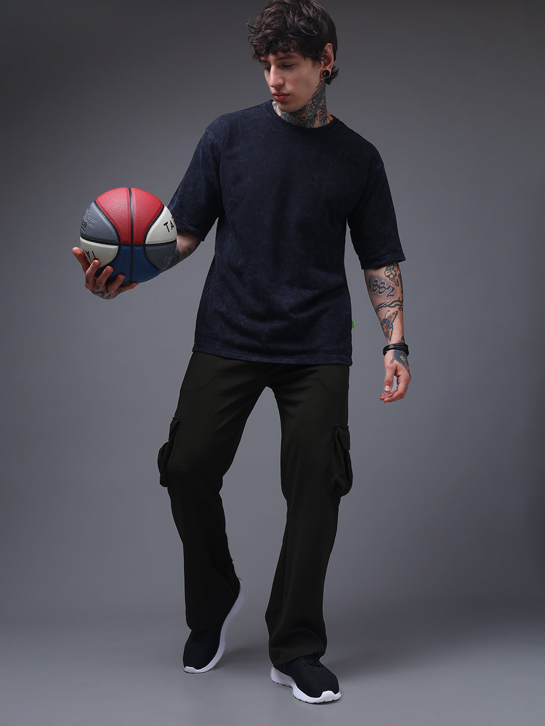 Men's Oversized Acid Washed  Solid  Black Tshirt