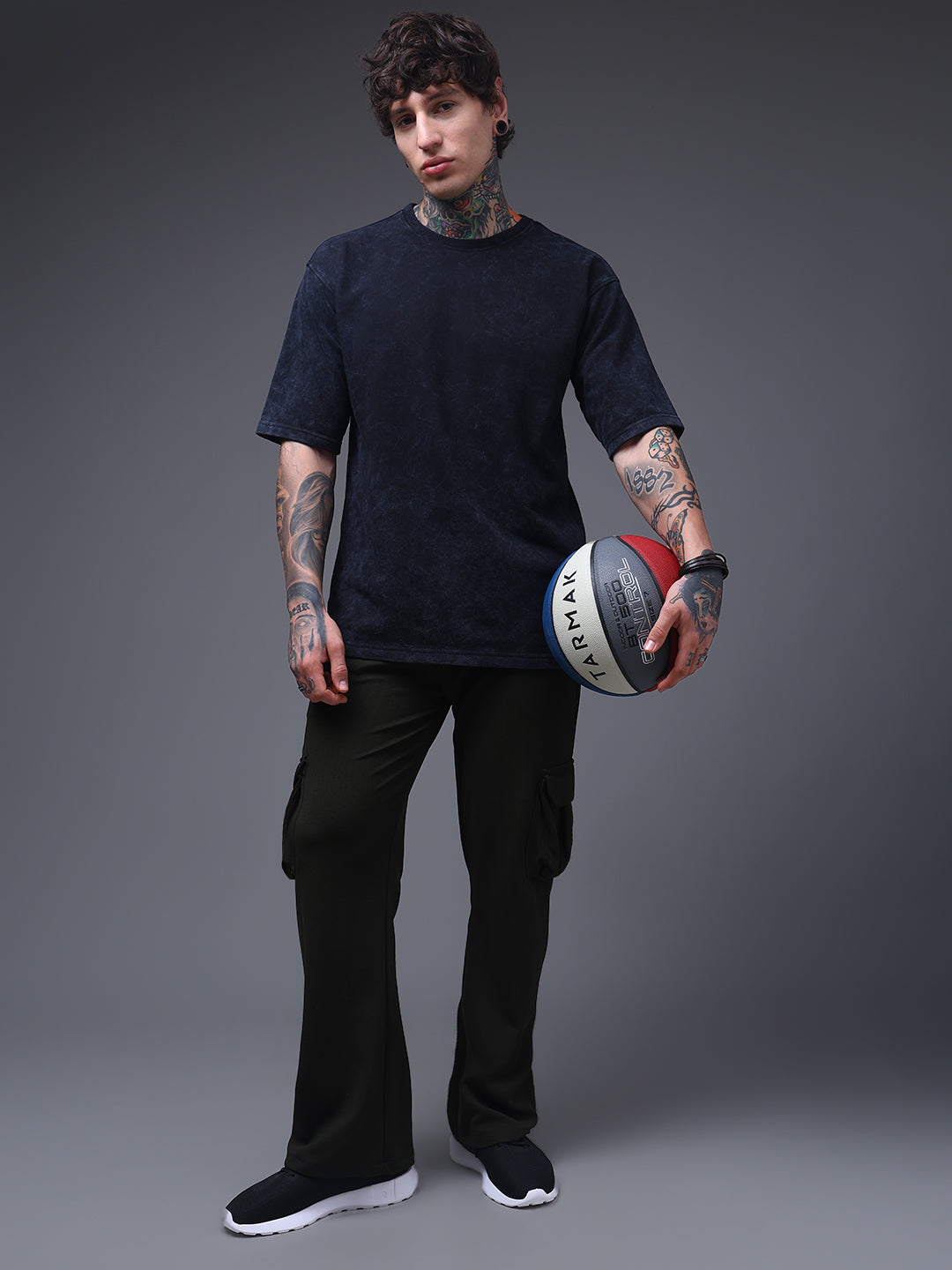 Men's Solid Olive Wide Leg Cargo Pants