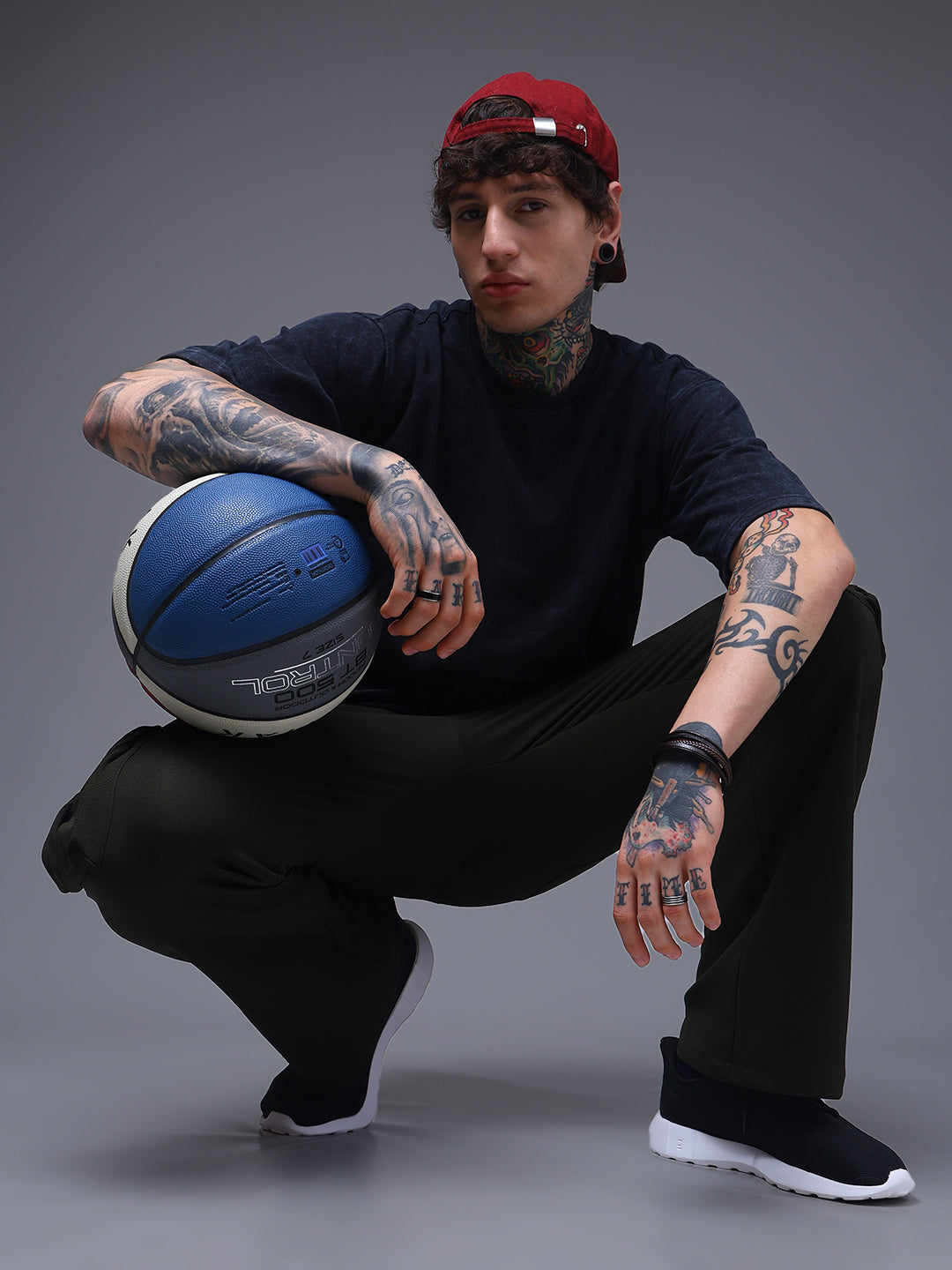 Men's Oversized Acid Washed  Solid  Black Tshirt