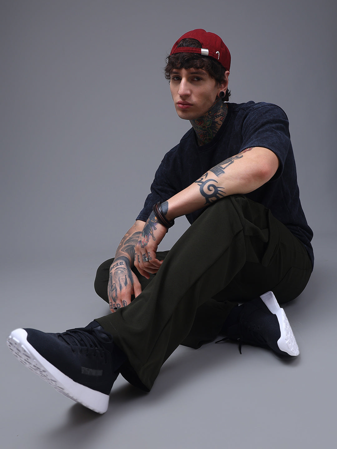 Men's Solid Olive Wide Leg Cargo Pants