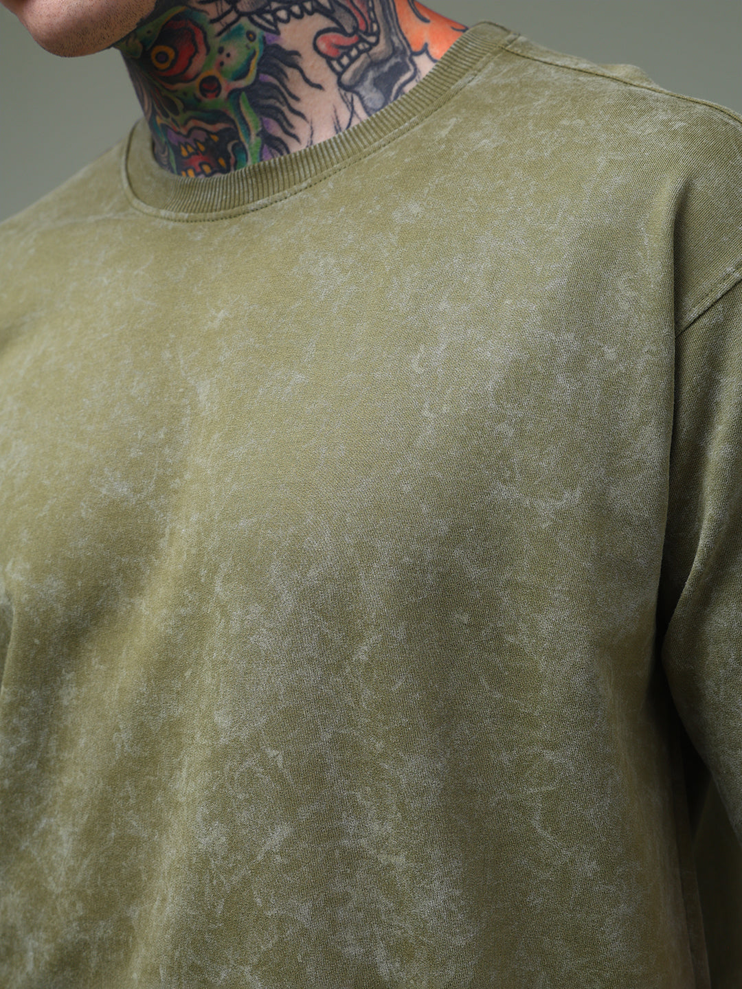 Men's Oversized Acid Washed Solid  Olive Tshirt
