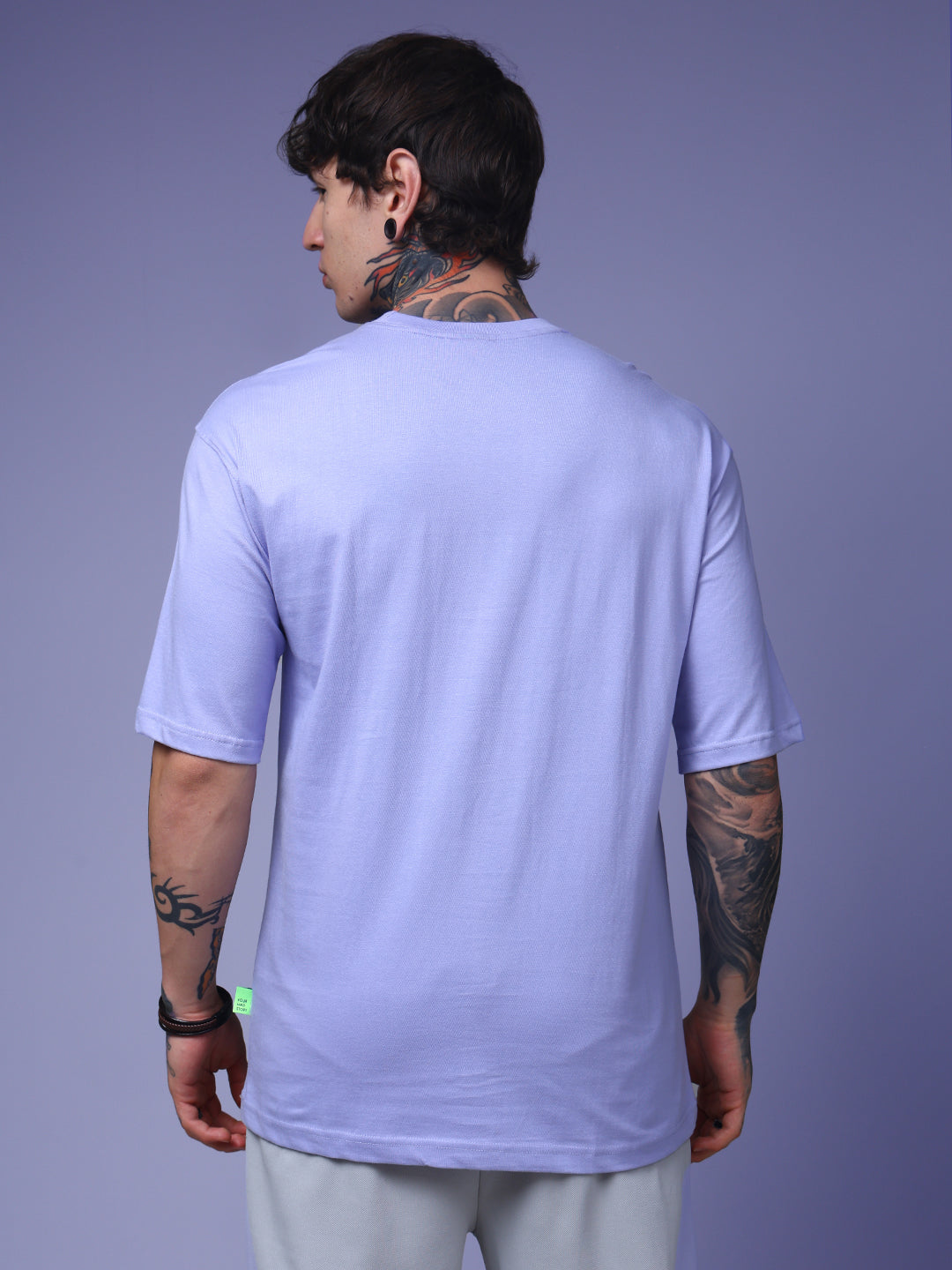 Men's Oversized Embroided Print Lilac Tshirt
