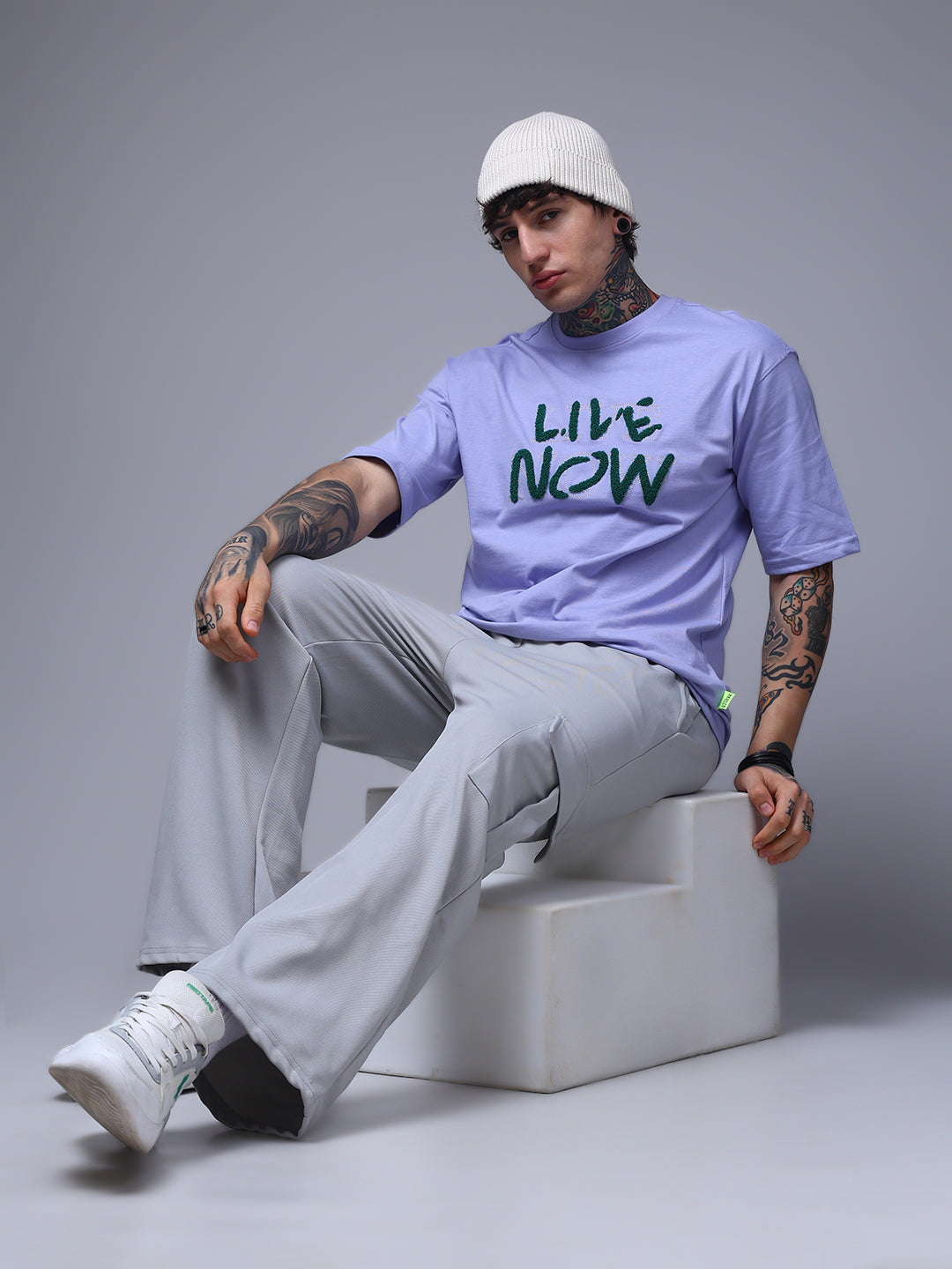 Men's Solid Ice silver Loose Fit Cargo Pants