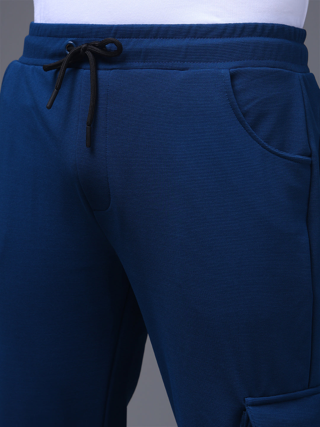Men's Solid Blue Wide Leg Cargo Pants