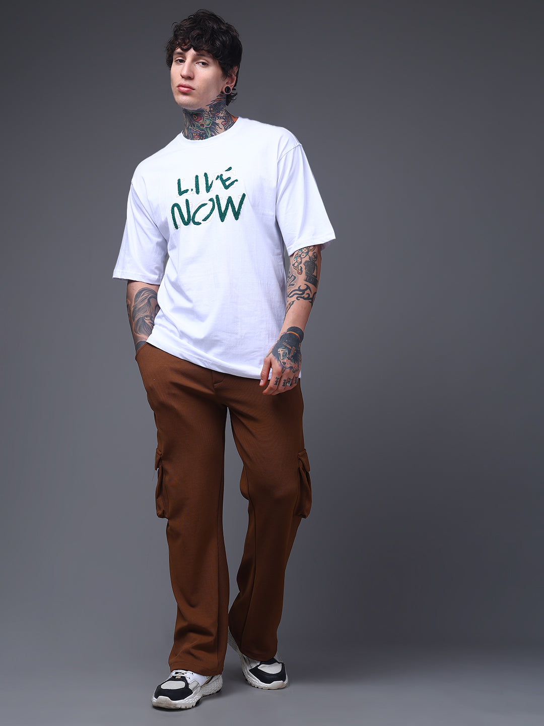 Men's Oversized Embroided Print White Tshirt