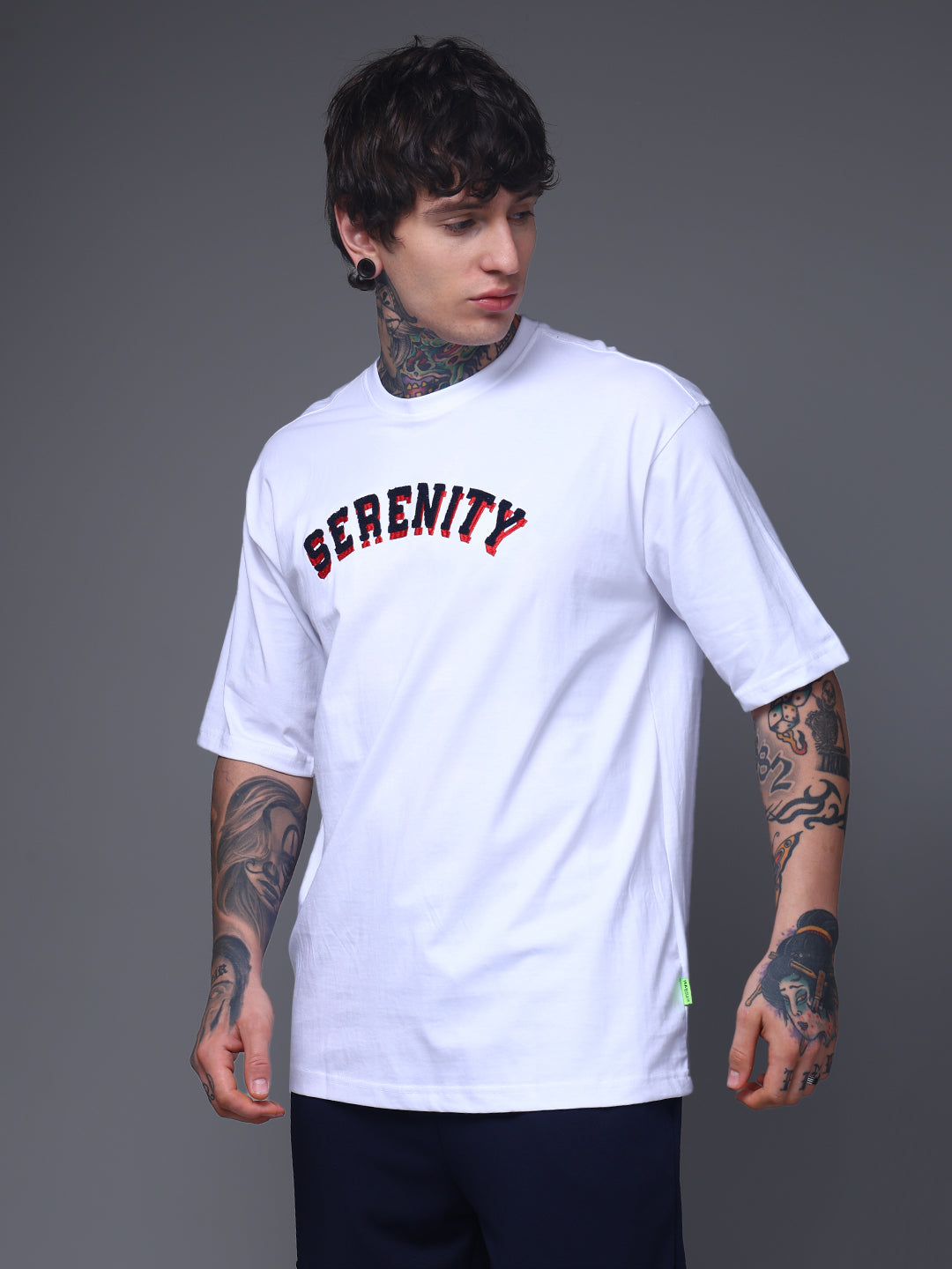 Men's Oversized Embroided Print White Tshirt