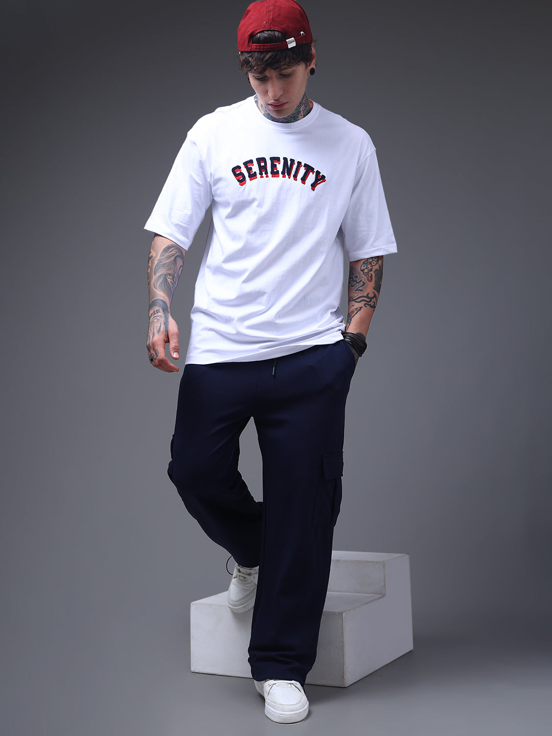 Men's Oversized Embroided Print White Tshirt